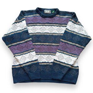 Vintage Concrete Sweater Men Size L 90s Pattern Coogi Style Ramie Blend Kint